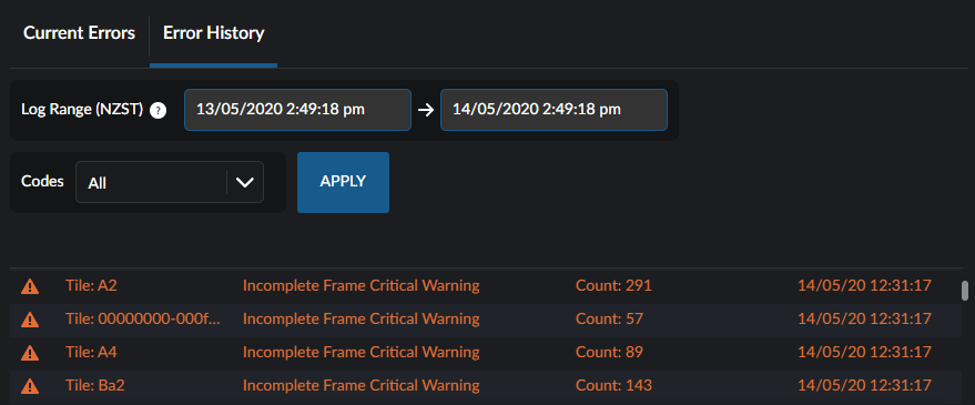 Select Error History