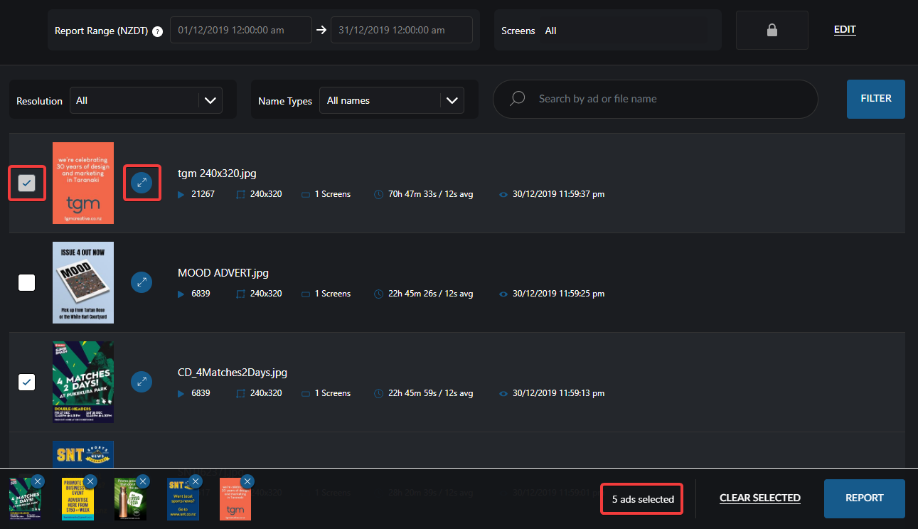 Select Creatives for Report