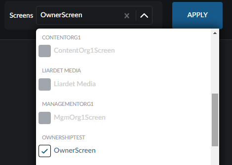 Screen Selection with Multiple Organisations